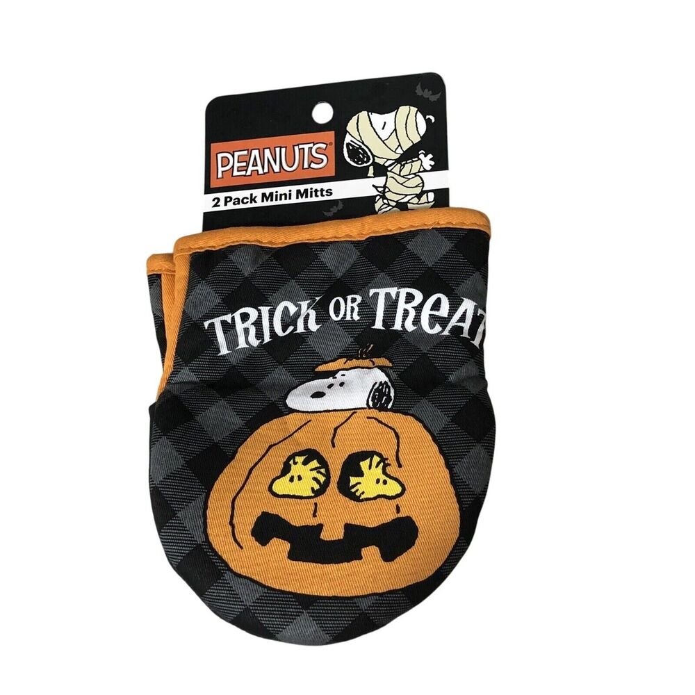 PEANUTS HALLOWEEN Mini Oven Mitts 2 Pack SNOOPY & WOODSTOCK/BUFFALO Plaid New